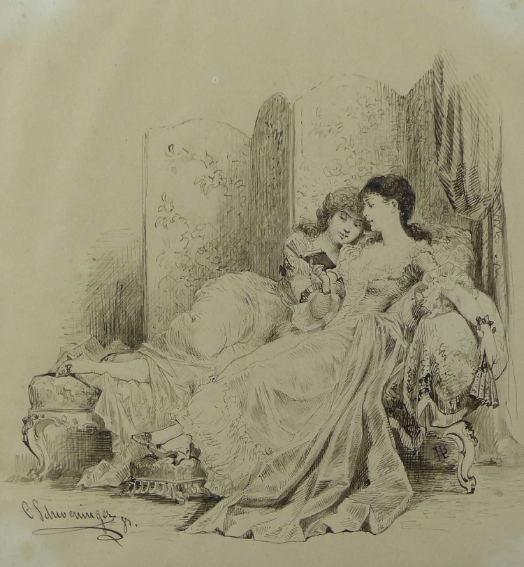 Carl Schweninger II - _Interno con due giovani donne che leggono